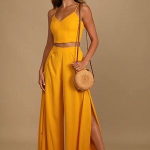 Lulu's Out Tonight 2 Piece Mustard Yellow Jumpsuit